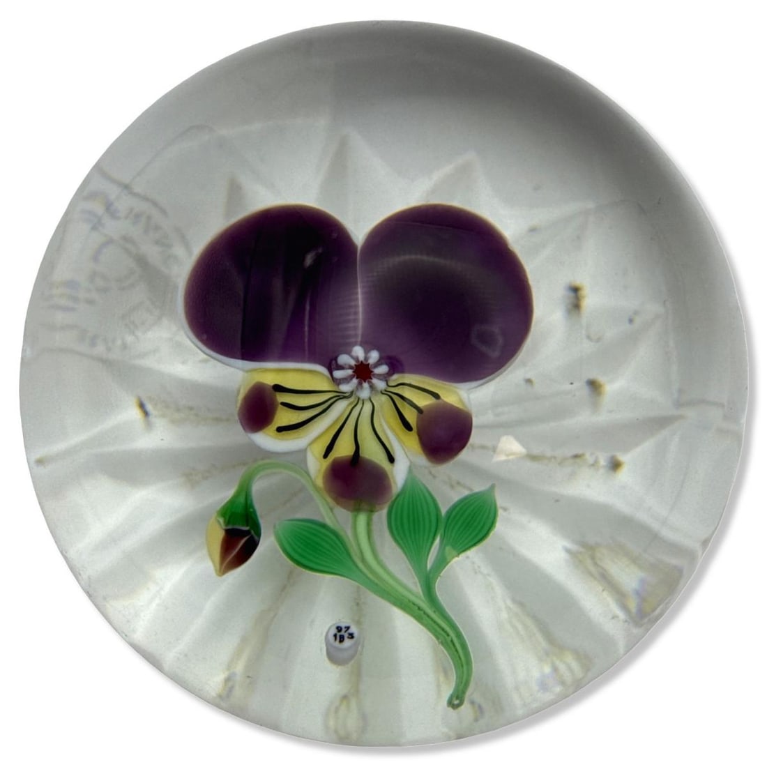 Baccarat 1973 Lampwork Pansy with Star Cut Base Paperweight (1 of 2)