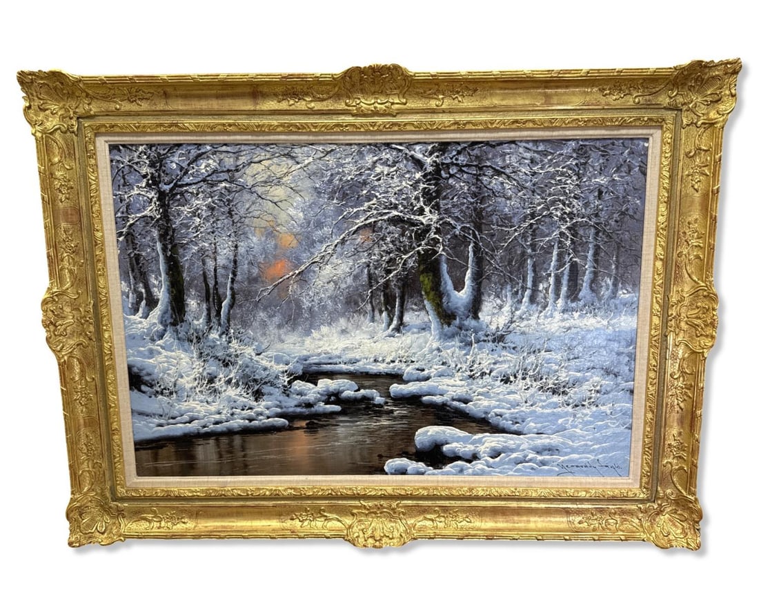 Signed Laszlo Neogrady (Hungarian, 1896-1962) Oil Painting on Canvas Amid the Winter Snow (1 of 7)