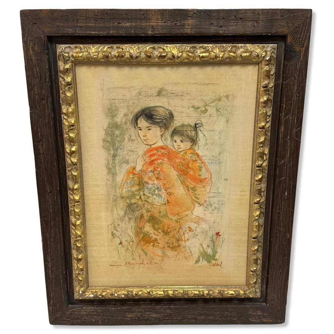 Signed Edna Hibel (American, 1917-2014) Mother & Child Lithograph and Oil on Board (1 of 2)