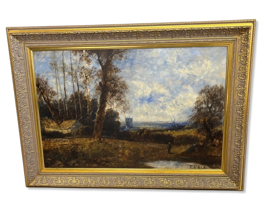 Signed Thomas Hall (American-Swedish, 1883-1958) Oil Painting on Canvas Landscape Scene (1 of 3)