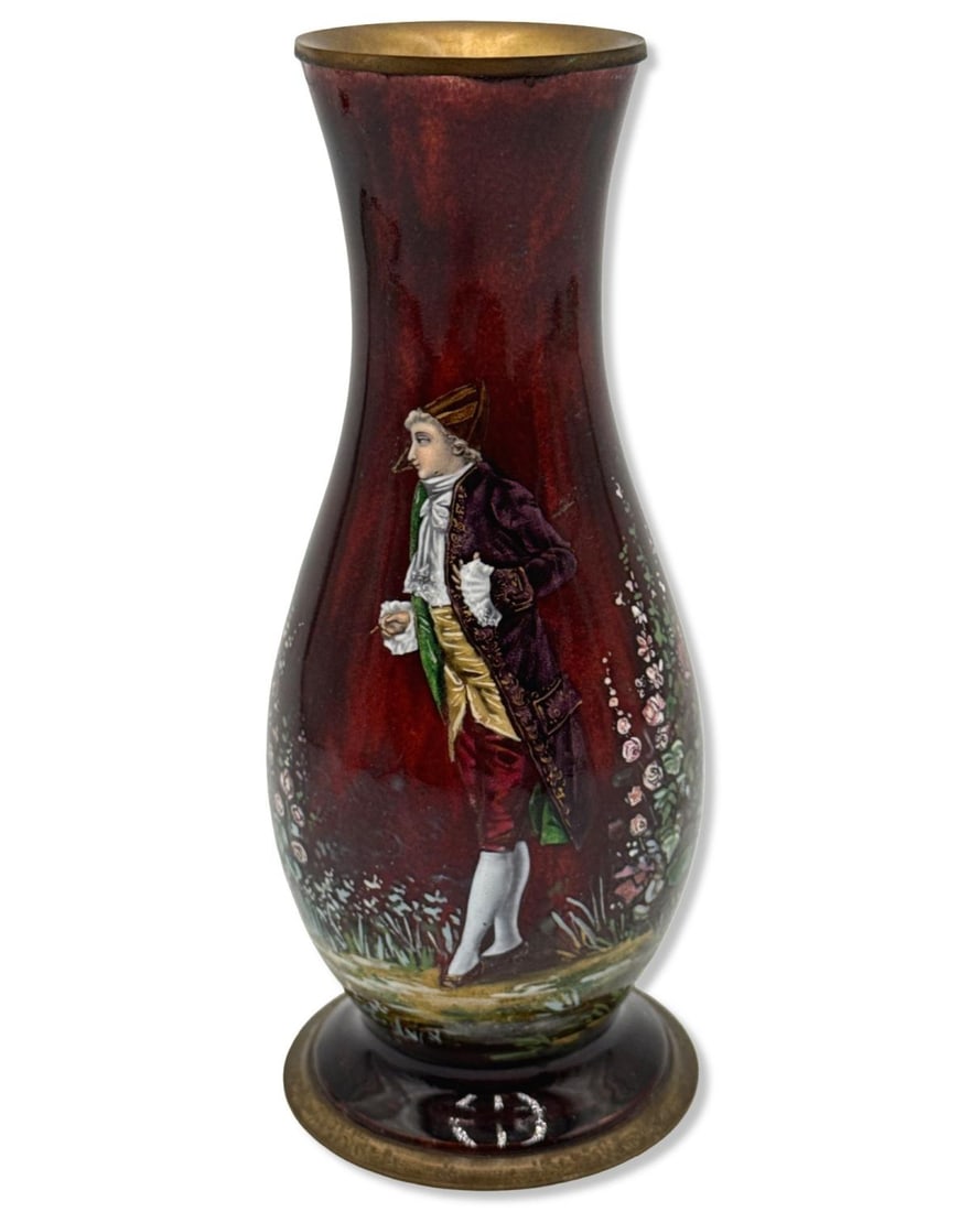 Antique French Enamel Portrait Vase: Antique French Enamel Portrait Vase measures H: 6 3/8" x W: 2 3/4"