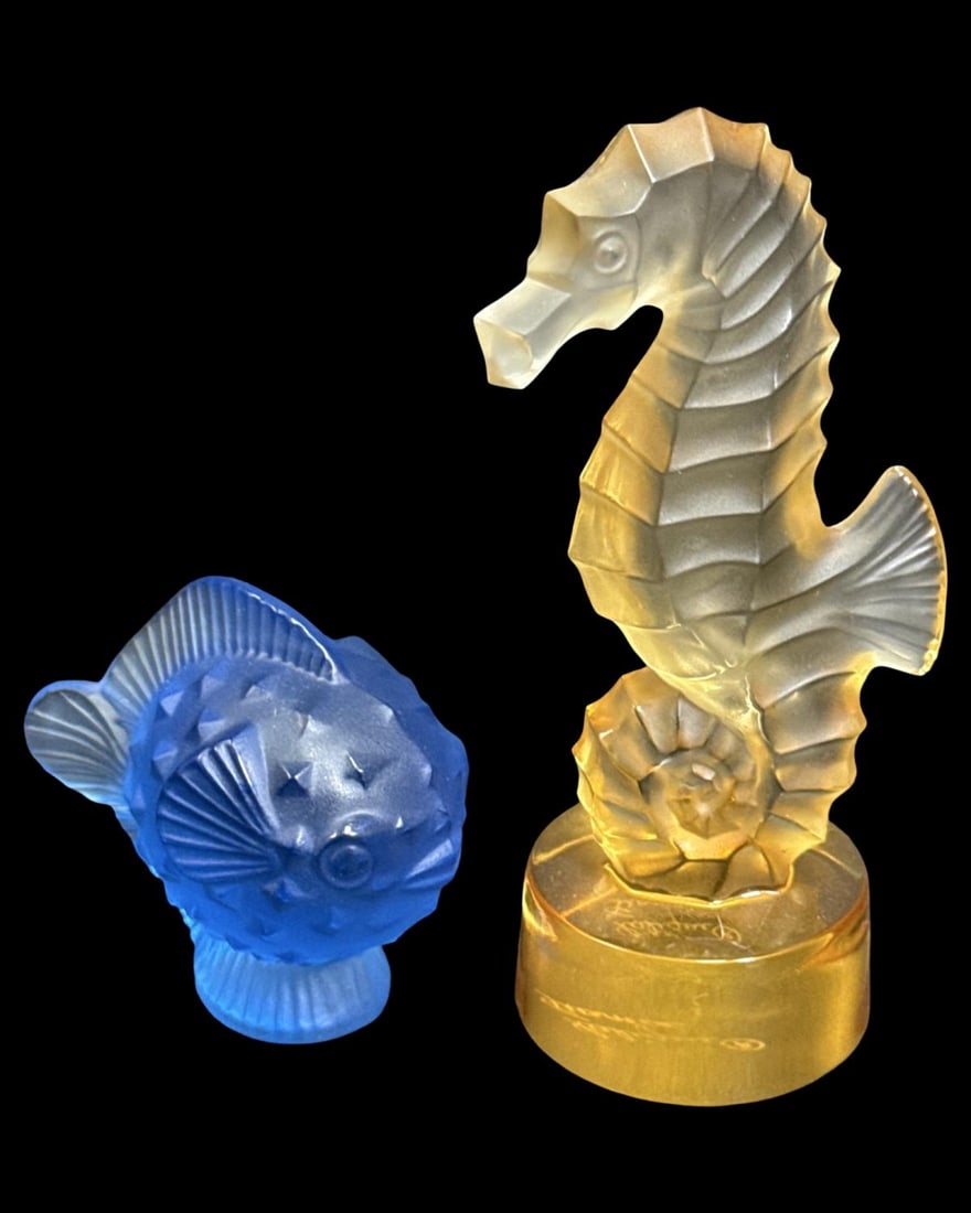 Pair of Lalique France Colored Crystal Assorted Sea Creature Figurines (1 of 3)