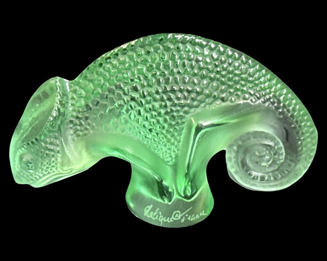 Lalique France Crystal Green Chameleon Figurine (1 of 2)