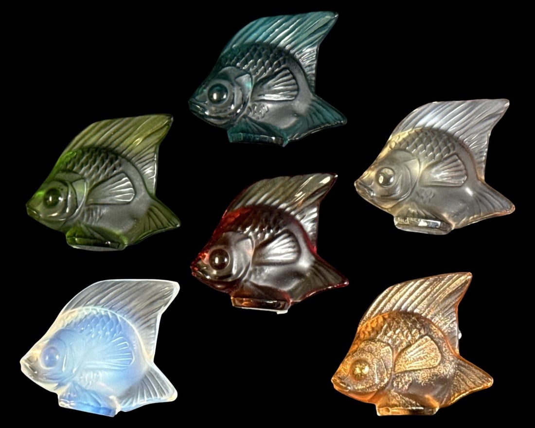 Lot of Six Lalique France Colored Crystal Angel Fish Figurines (1 of 2)