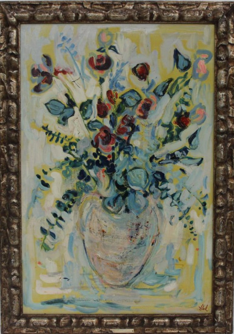 Signed Edna Hibel (1917-2014) Oil Painting on Canvas Still Life Roses on Vase (1 of 5)