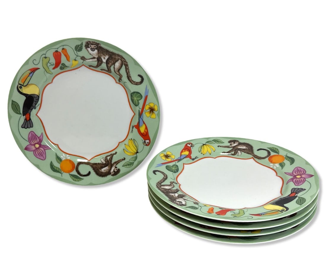 Lot of Five Lynn Chase Monkey Business Salad Plates: Lot of Five Lynn Chase Monkey Business Salad Plates measures DIA: 8 1/4"