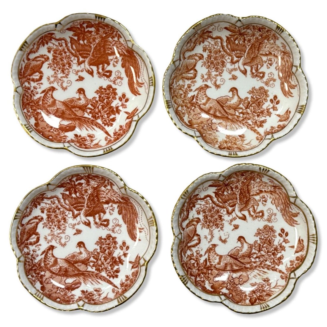 Lot of Four Royal Crown Derby Red Aves Tudor Rose Trays (1 of 2)