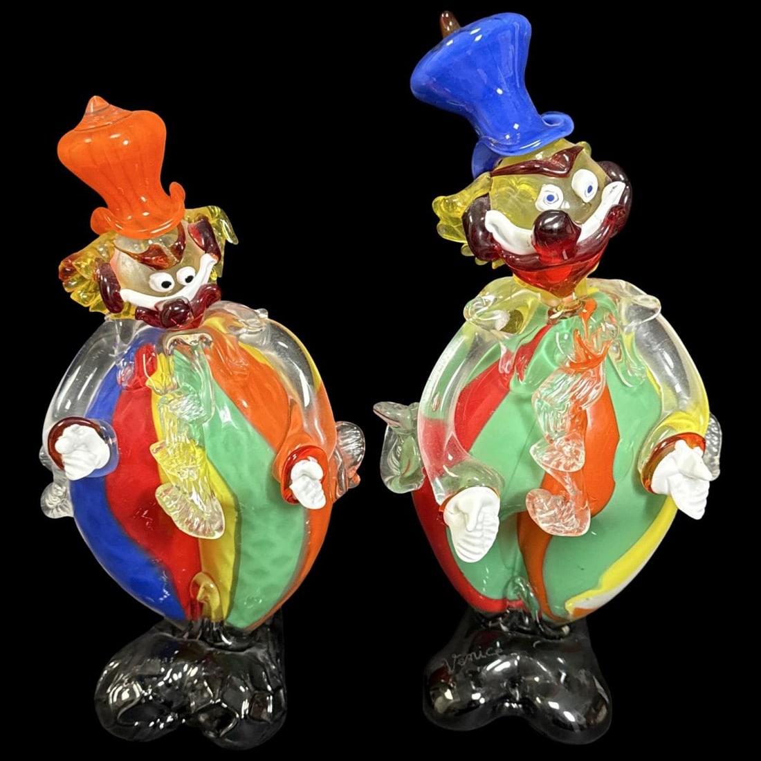 Pair of Murano Multicolored Art Glass Clown Figurines (1 of 2)