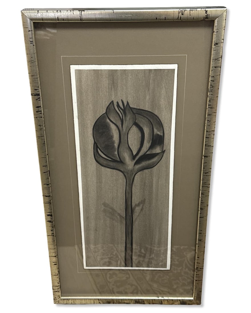 Signed Carolyn Emole (American b. 1964) Charcoal Art Print Flowers of Taupe III (1 of 3)