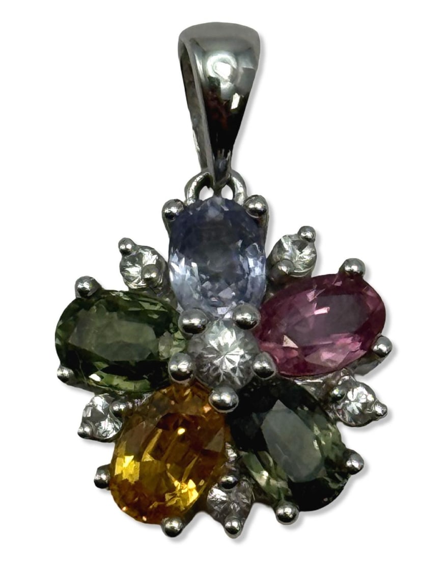 14kt WG, Diamond, & Assorted Precious Gemstone Floral Motif Pendant (1 of 2)