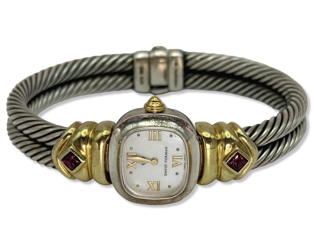 David Yurman Sterling Silver, 14kt YG, & Mother of Pearl Double Cable Watch T-45889 (1 of 4)