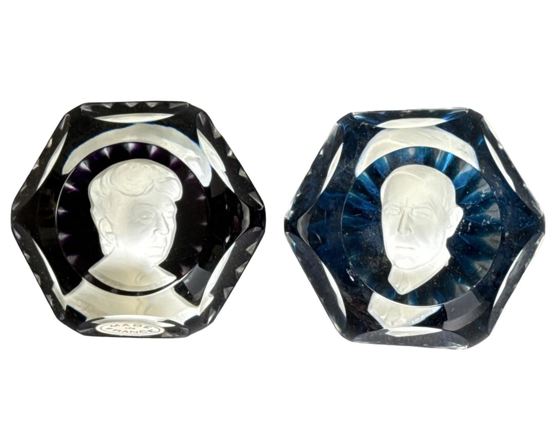 Pair of Baccarat Limited Edition Star Cut Portrait Paperweights: Pair of Baccarat Limited Edition Star Cut Portrait Paperweights. Marked on bottom, measures H: 1 5/8" x DIA: 2 3/4"