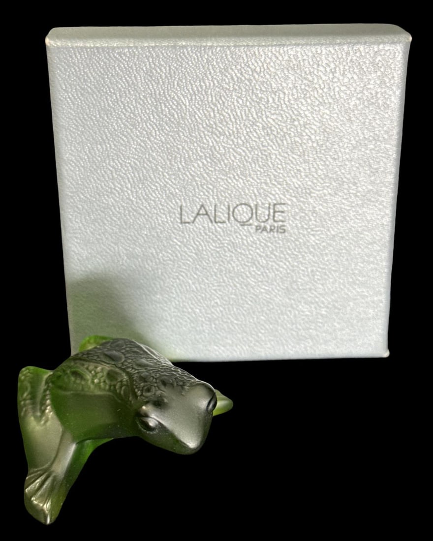 Lalique France Green Colored Crystal Jumping Frog Figurine (1 of 3)