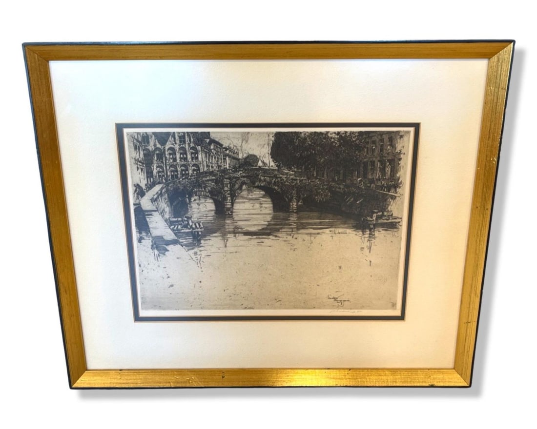 Signed Jan Charles Vondrous (1884-1970) Original Etching 6 Pont Des Augusting Bruges (1 of 2)