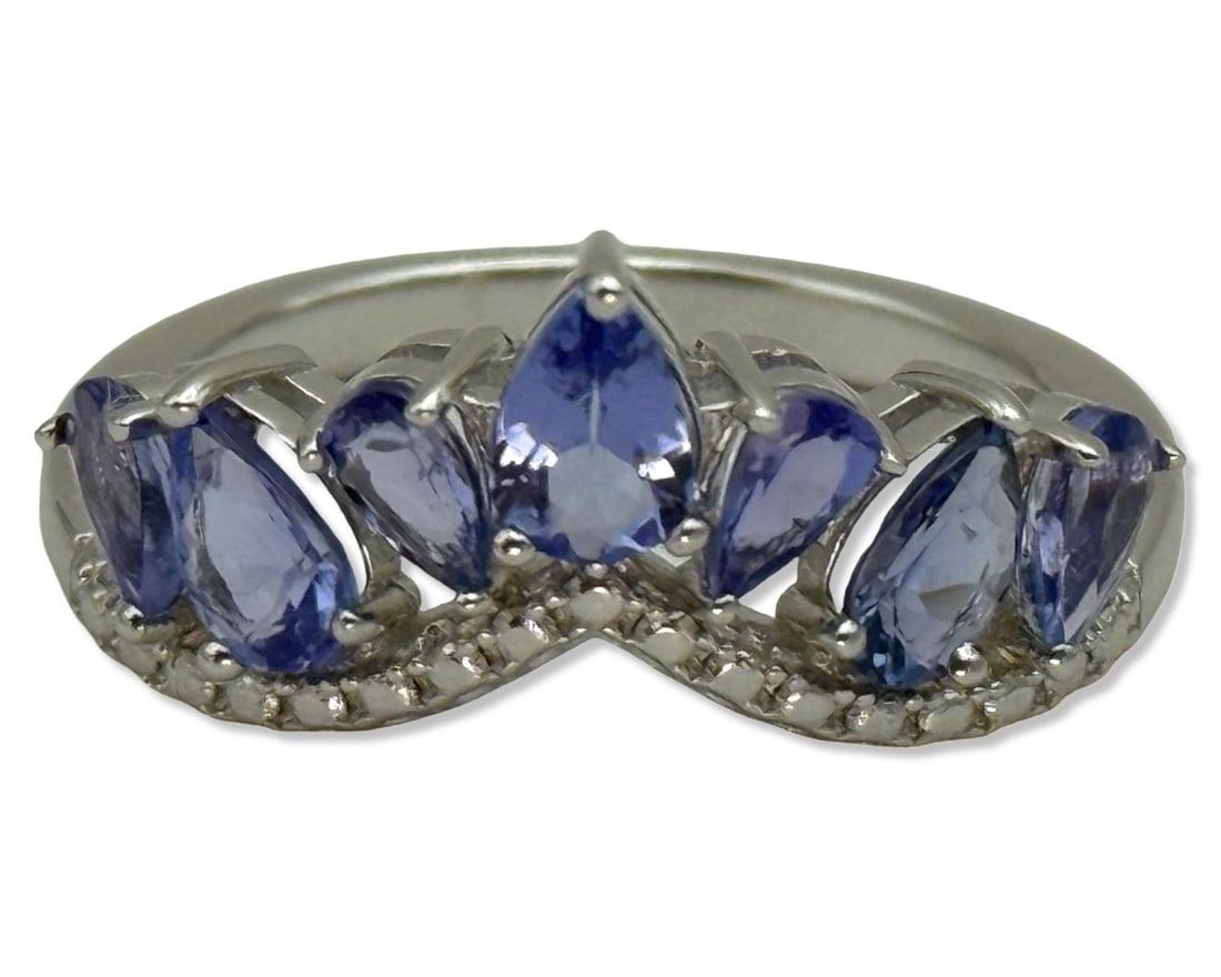 Sterling Silver, White Sapphire, & Tanzanite Tiara Motif Ring (1 of 3)
