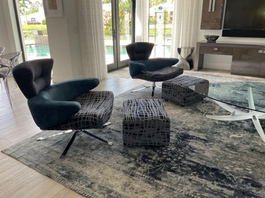 Pair of Dilmos Pouf Mary Armchairs & Checkered Ottomans (1 of 1)