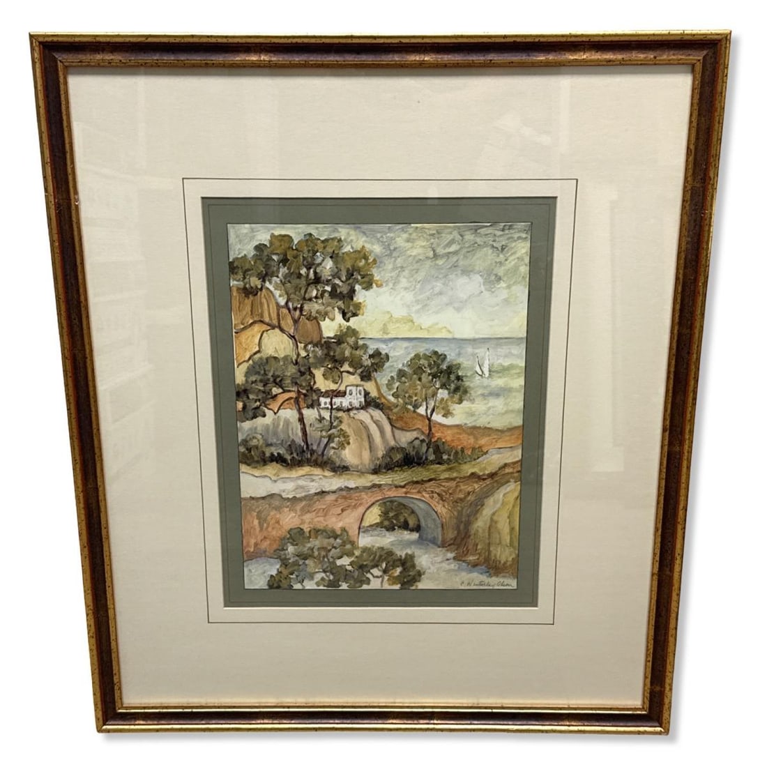 Signed Charlene Winterle Olson Coastal Village Scene Art Print in Color (1 of 3)