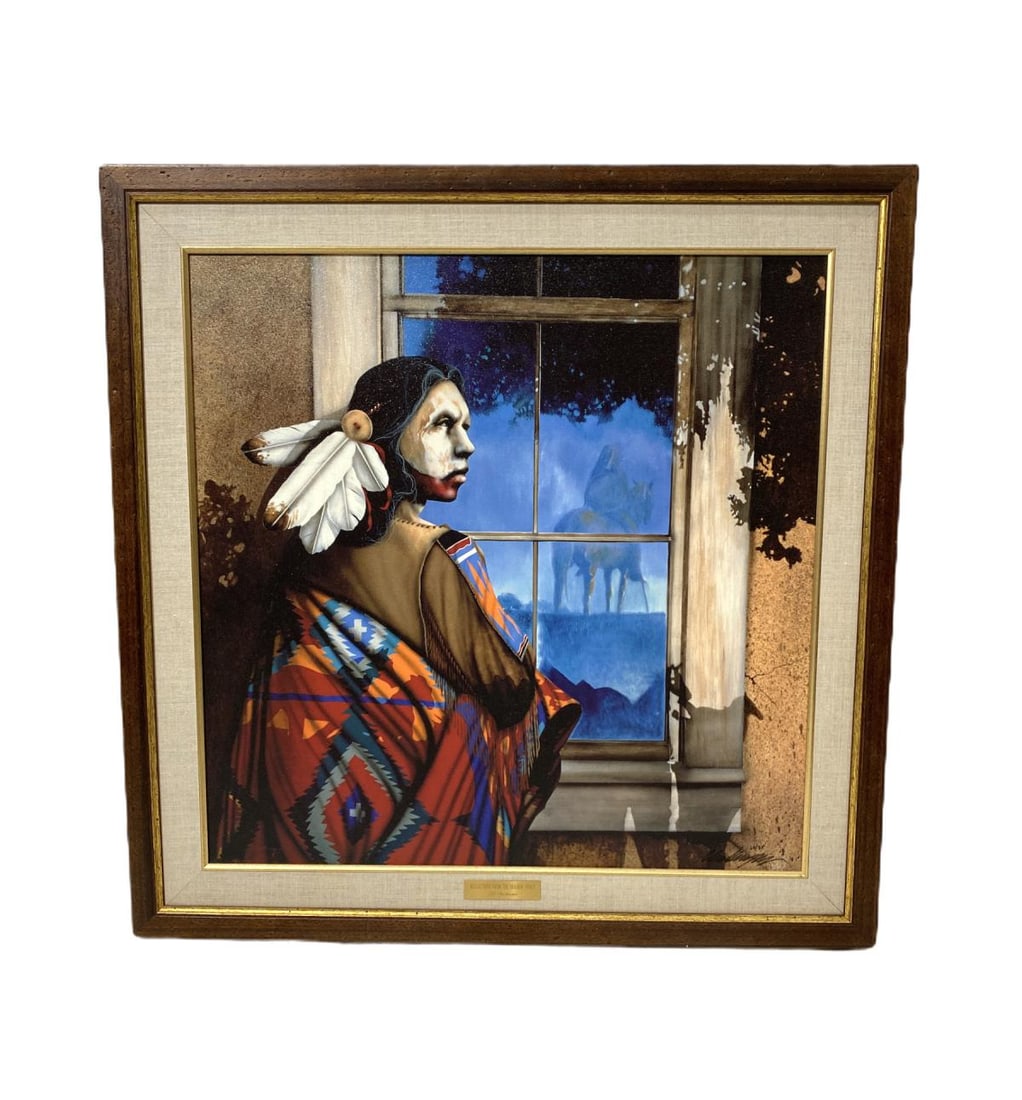 Signed J.D. Challenger Native American Limited Edition Giclee on Canvas Print Reflections from the: Signed J.D. Challenger Native American Limited Edition Giclee on Canvas Print reflections from the shadow spirit signed and numbered 64/95 measures 23" H x 23" W