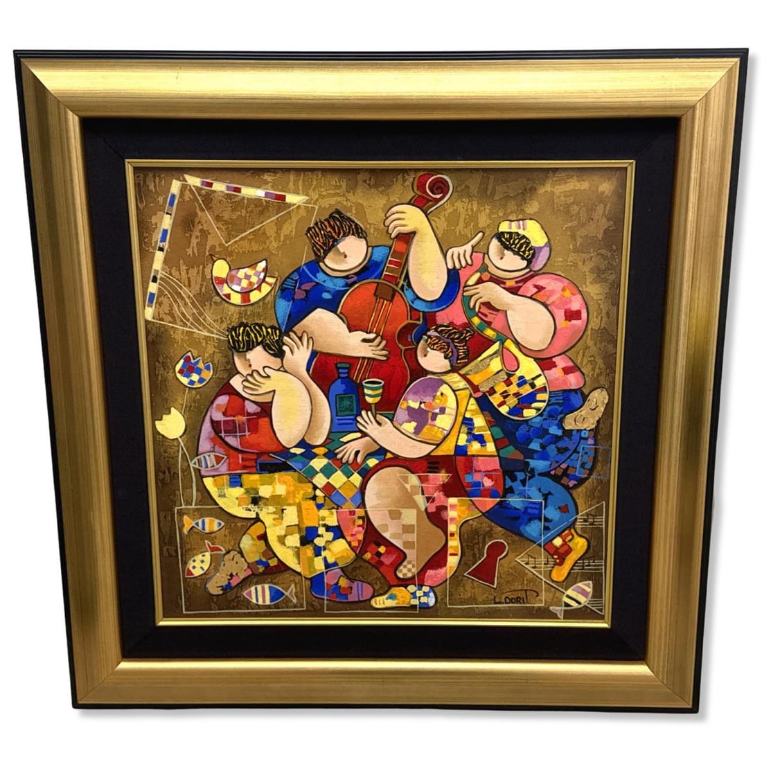Signed Dorit Levi (Israeli, b. 1952) Embellished Serigraph on Wood Festive Feast (1 of 3)