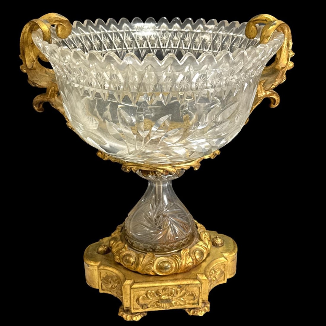 Antique Louis XV Style Dore Bronze and Crystal Palace Size Centerpiece: Antique Louis XV Style Dore Bronze and Crystal Palace Size Centerpiece measures H: 17" x W: 14 3/4" x L: 8"