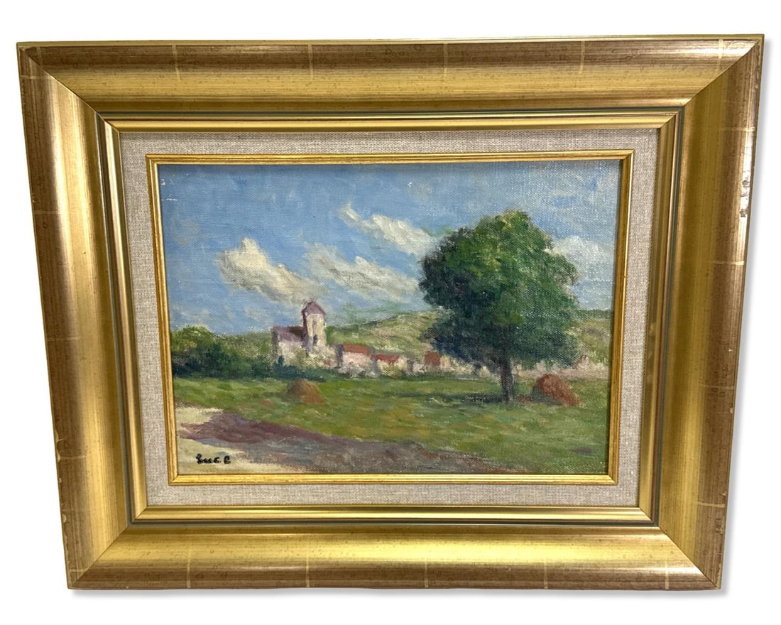 Signed Maximilien Luce (French, 1858-1941) Oil Painting on Canvas of a Countryside Farmstead: Signed Maximilien Luce (French, 1858-1941) Oil Painting on Canvas of a Countryside Farmstead. Signed lower left, measures H: 9" x W: 12 5/8", 3 3/8" frame & matte