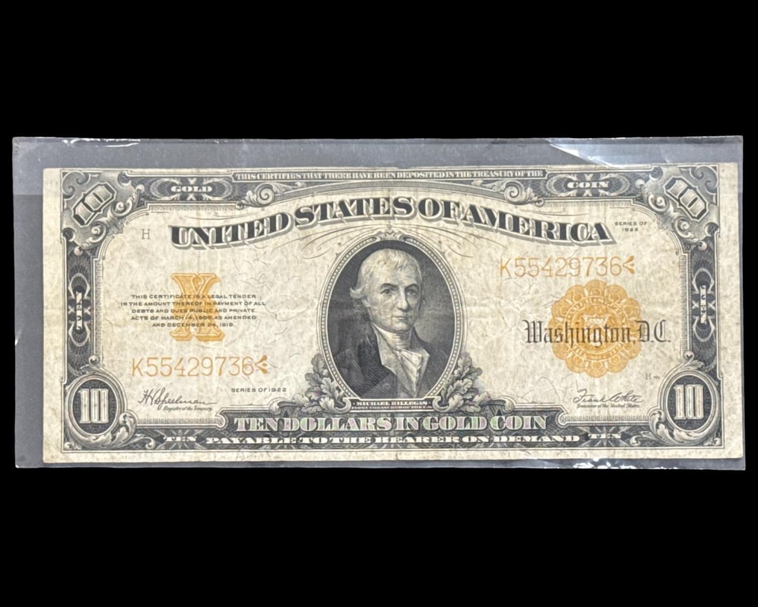 1922 United States Gold Certificate $10 Note in Protective Plastic Sleeve (1 of 2)