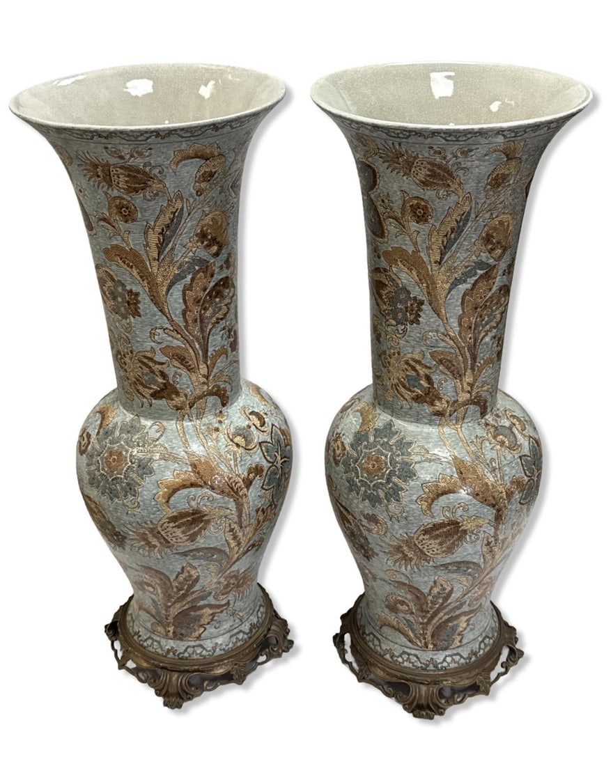 Pair of Castilian Chinese Porcelain & Bronze Mounted Centerpiece Vases (1 of 3)