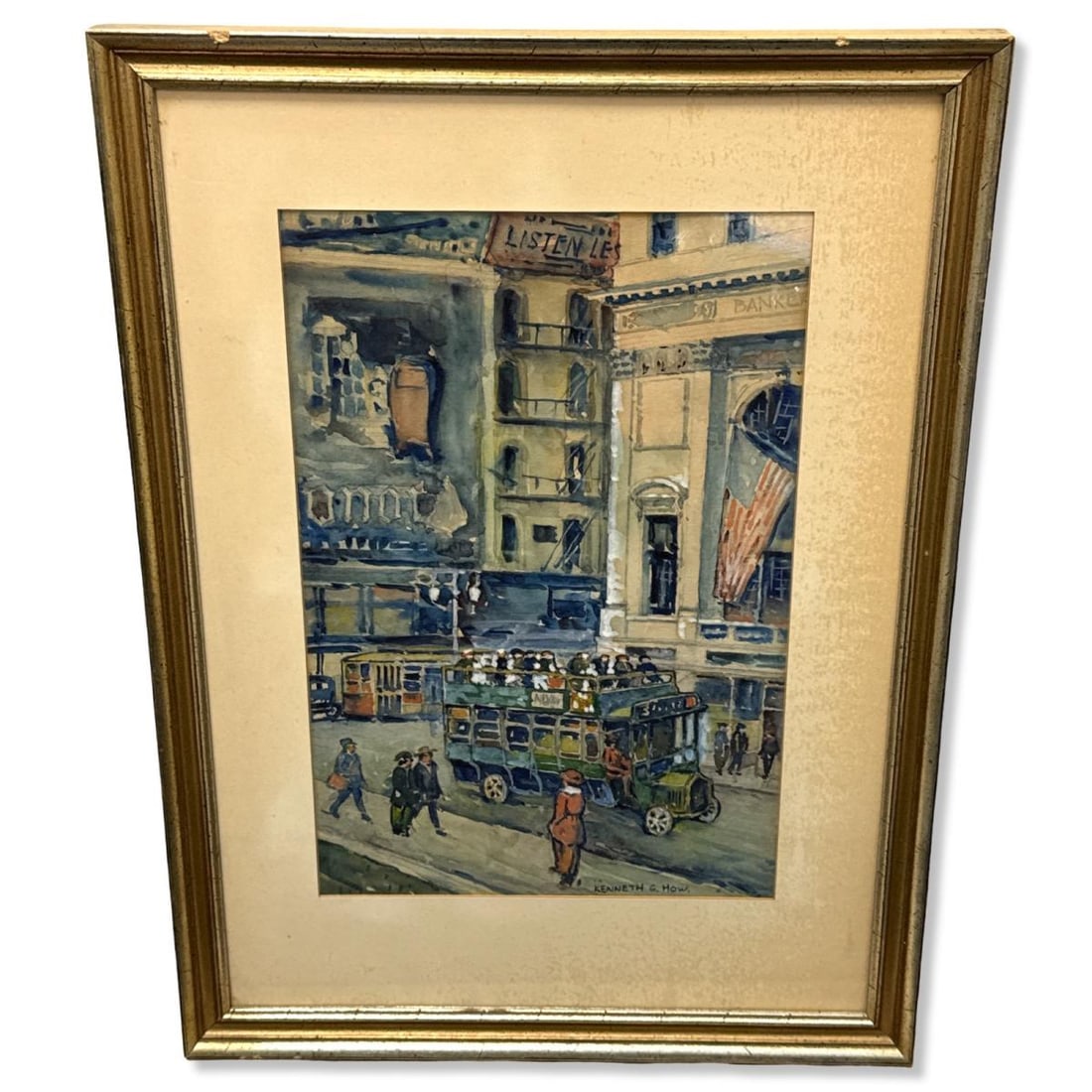 Signed Kenneth G. How (American, 1883-1950) Cityscape Watercolor (1 of 2)
