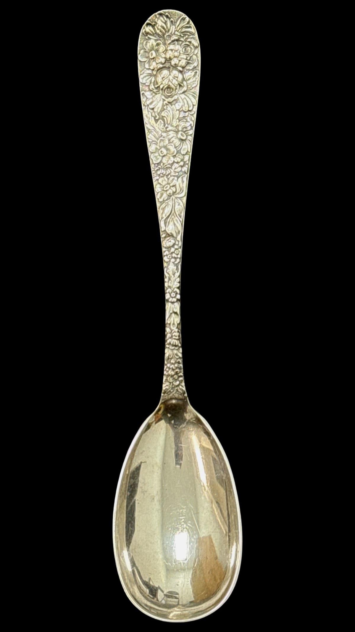 Kirk Stieff Rose Solid Serving Spoon with Egg Shaped Bowl: Kirk Stieff Rose Solid Serving Spoon with Egg Shaped Bowl measures L: 8 1/2", weighs 2.89 OZT. Lot has a monogram