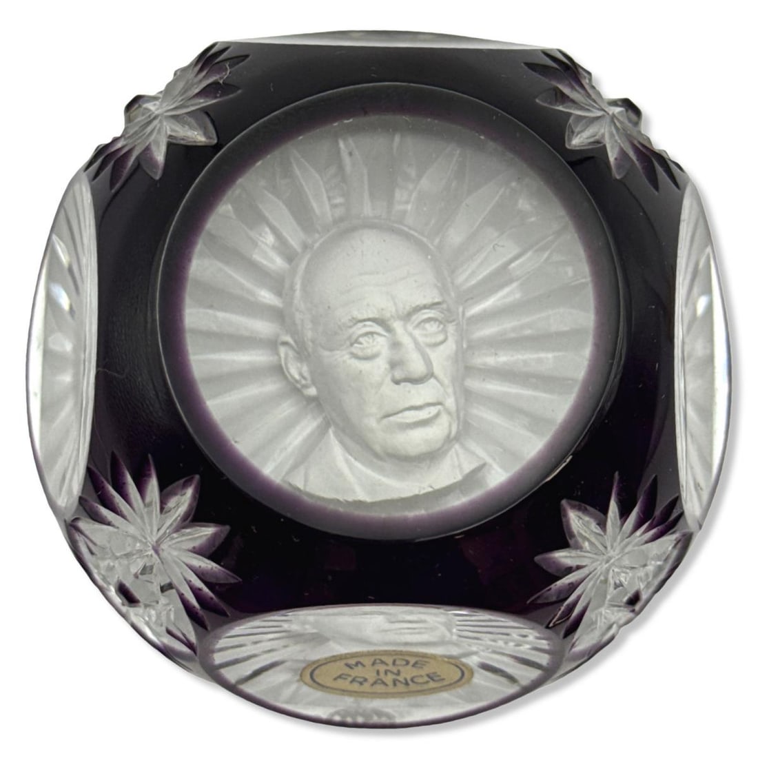 Baccarat Amethyst Overlay Star Sulphide Paperweight Portraying Adlai Stevenson (1 of 2)