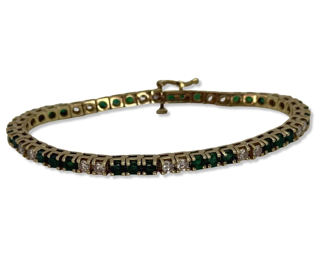 14kt YG, Approx 2.50ct Diamond, & 3.75ct Emerald Tennis Bracelet (1 of 4)