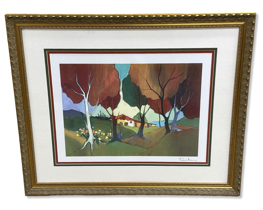 Signed Itzchak Tarkay (Israeli, 1935-2012) Jamestown Cottage Seriolithograph in Color: Signed Itzchak Tarkay (Israeli, 1935-2012) Jamestown Cottage Seriolithograph in Color. Signed lower right, measures H: 17 1/2" x W: 23 3/4", 5 5/8" frame & matte. Includes COA