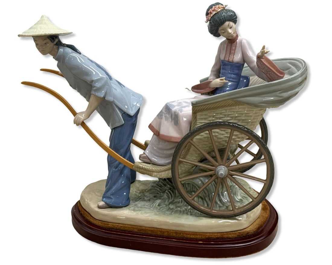 Lladro 1383 A Rickshaw Ride Porcelain Figural Group on Wood Base (1 of 3)