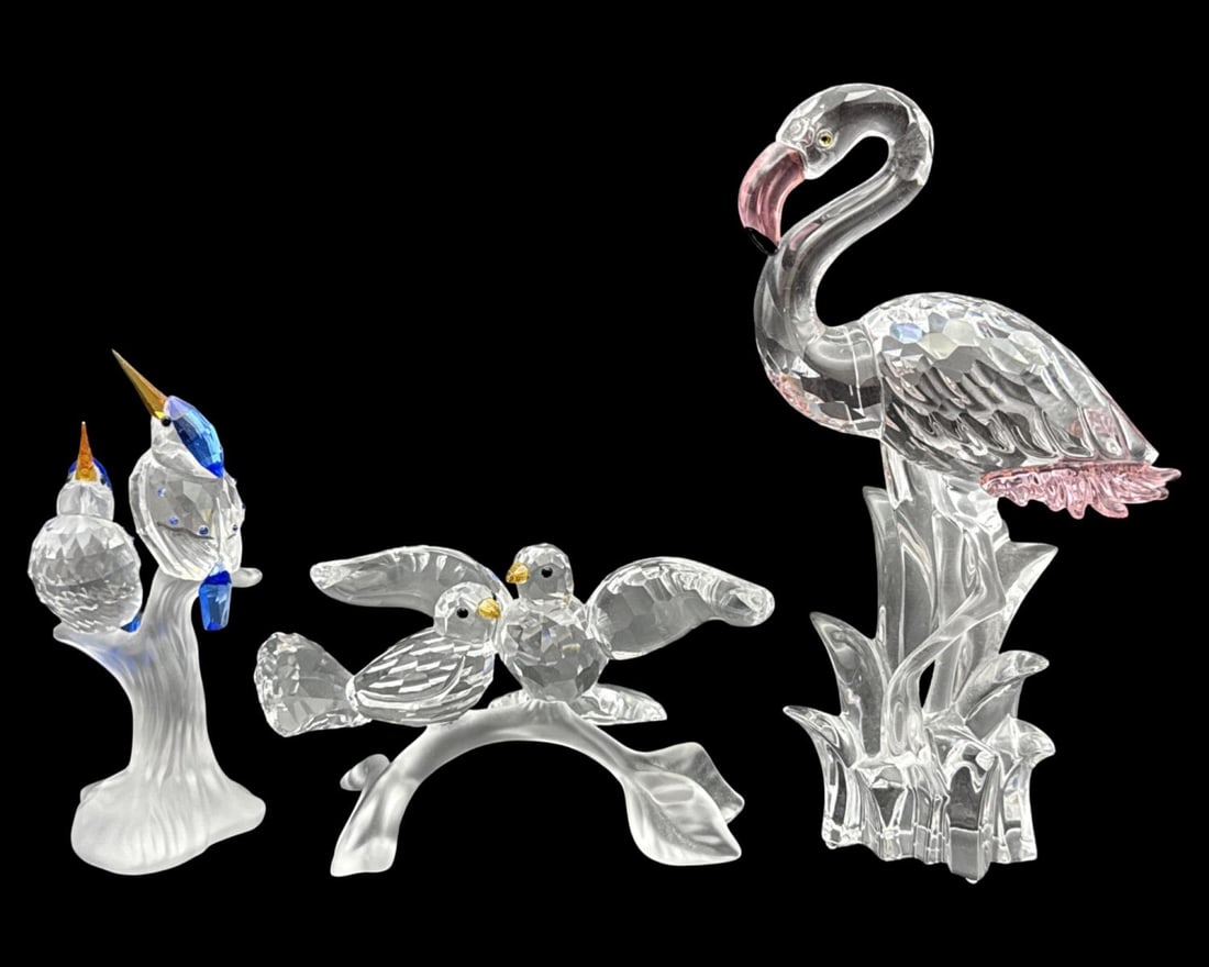Lot of Three Swarovski Colored & Clear Crystal Bird Figurines (1 of 2)
