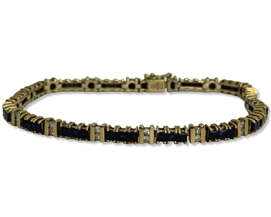 14kt YG, Blue Sapphire, & Diamond Tennis Bracelet (1 of 3)
