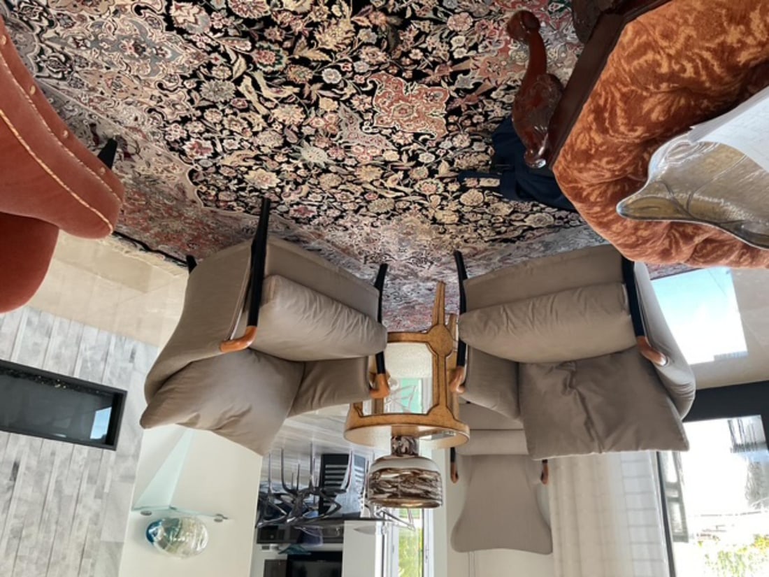 Pair of Beige Tone Upholstered Chairs with Black and Wood Accents (1 of 1)