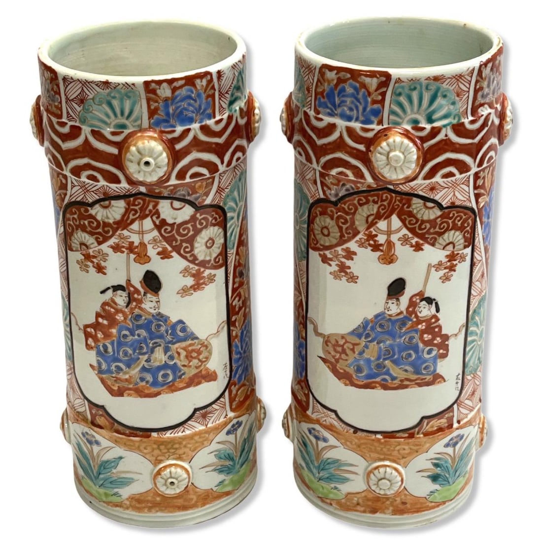 Pair of Japanese Imari Cylindrical Vases (1 of 3)