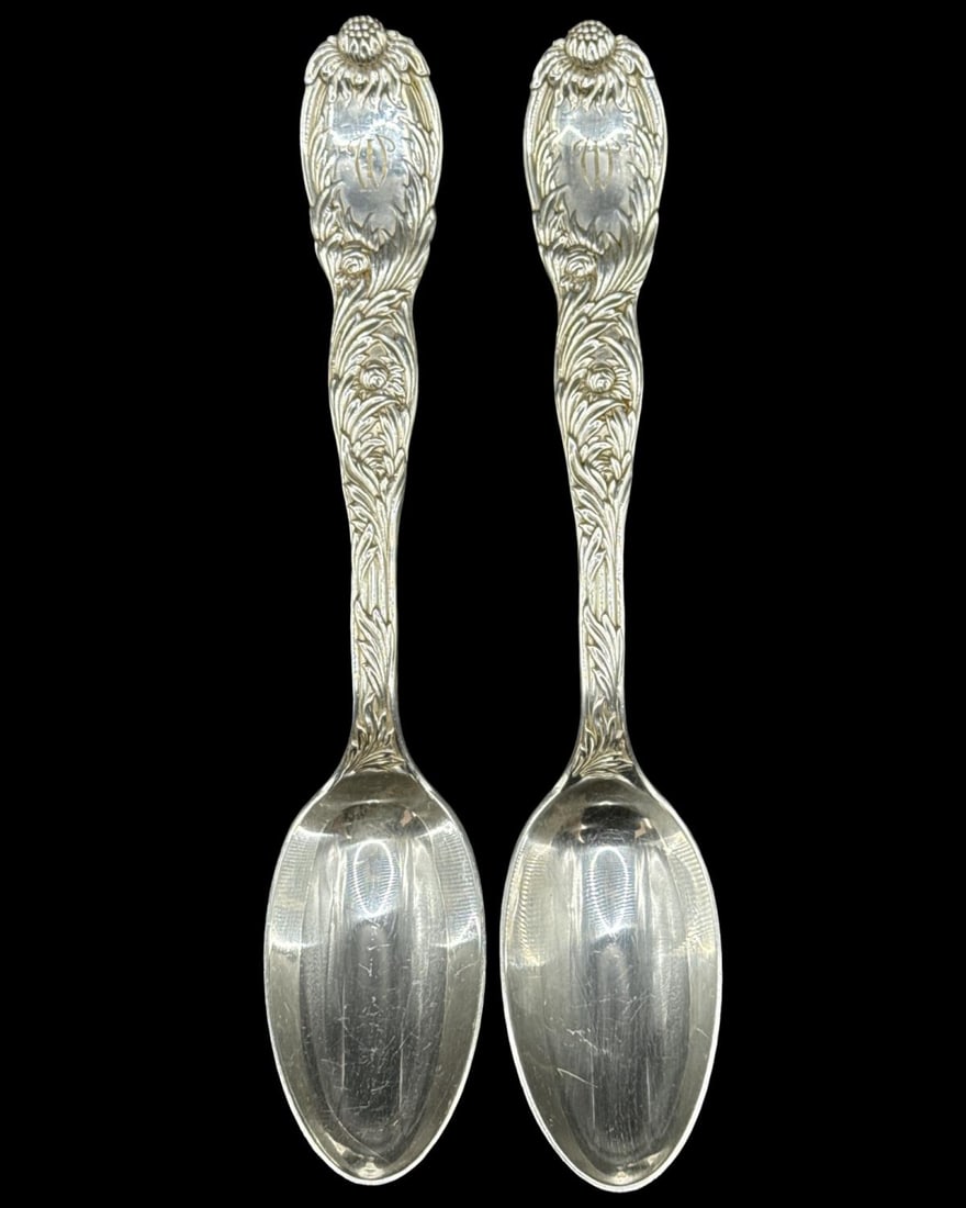 Pair of Tiffany & Co. Sterling Silver Chrysanthemum Serving Spoons (1 of 4)
