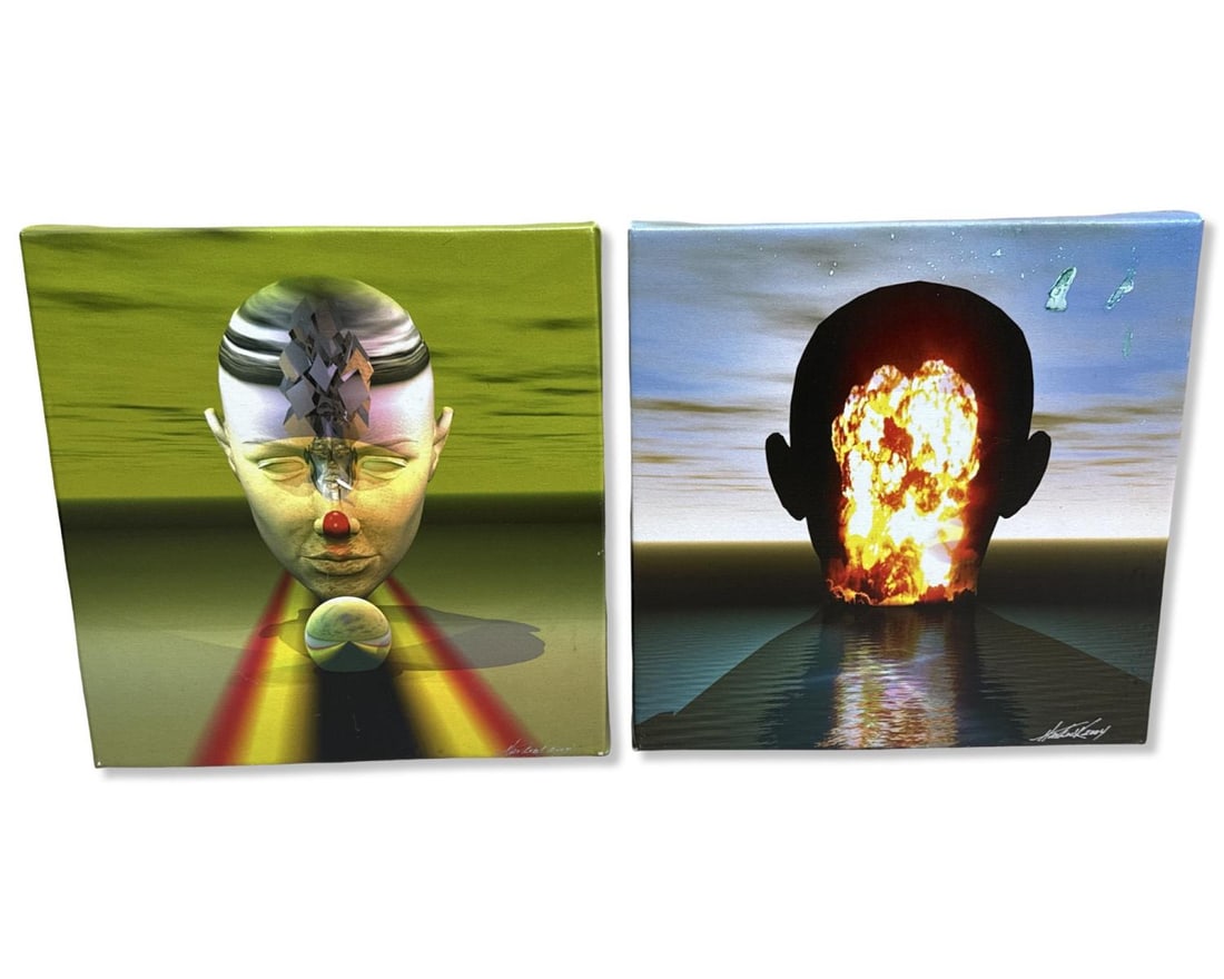 Pair of Signed Joey Havlock Mixed Media on Canvas: Pair of Signed Joey Havlock Mixed Media on Canvas. Signed, titled, & dated on rear. Measures H: 12 1/8" x W: 12" x L: 2 5/8"