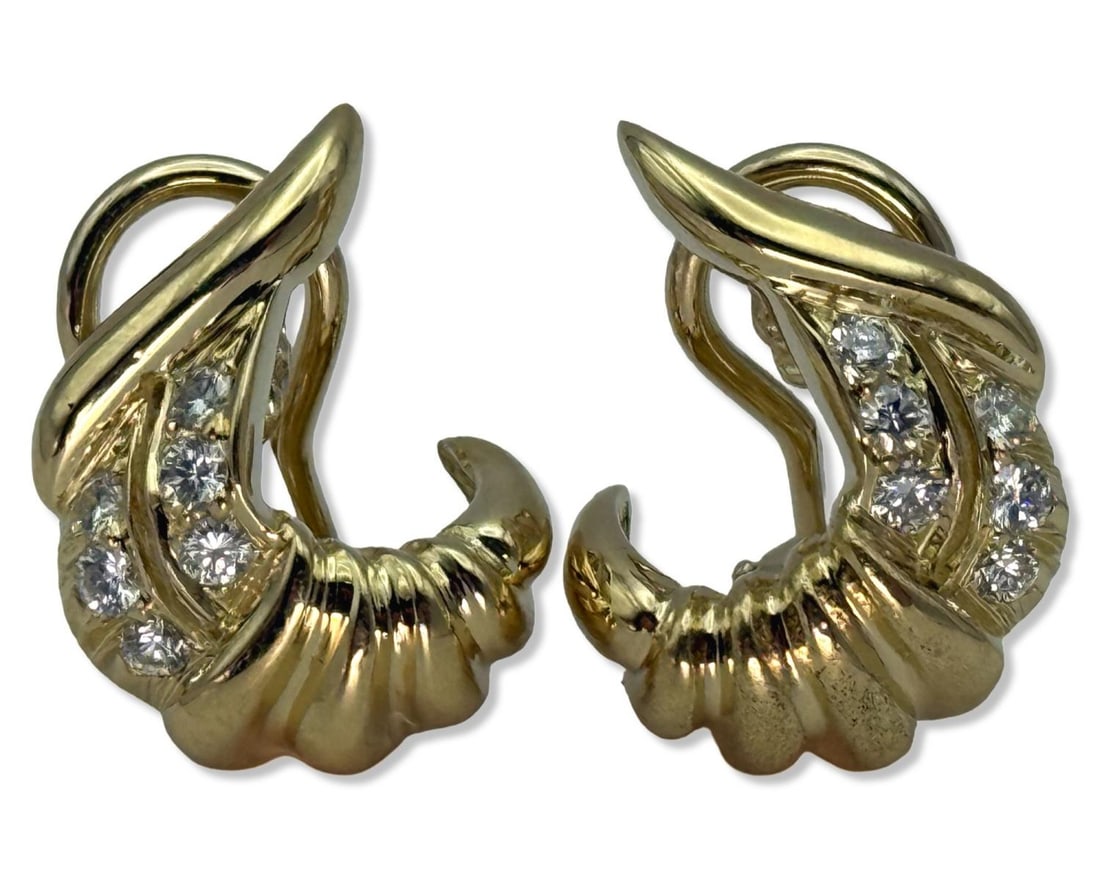 18kt YG & Approx 1.00ct Diamond Freeform Clip-On Earrings: 18kt YG & Approx 1.00ct Diamond Freeform Clip-On Earrings measures L: 3/4", weighs 5.37dwt