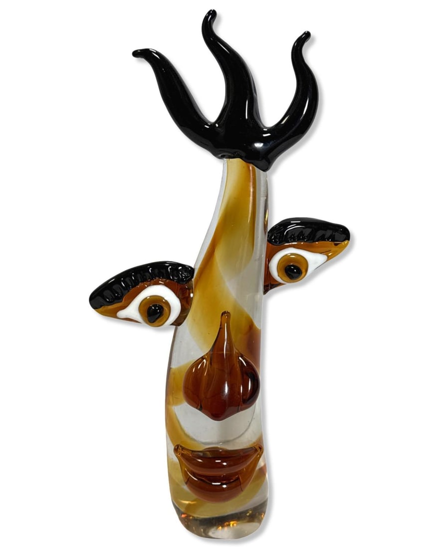 Murano Multicolored Art Glass Abstract Face Sculpture: Murano Multicolored Art Glass Abstract Face Sculpture H: 13 3/4" x W: 7"