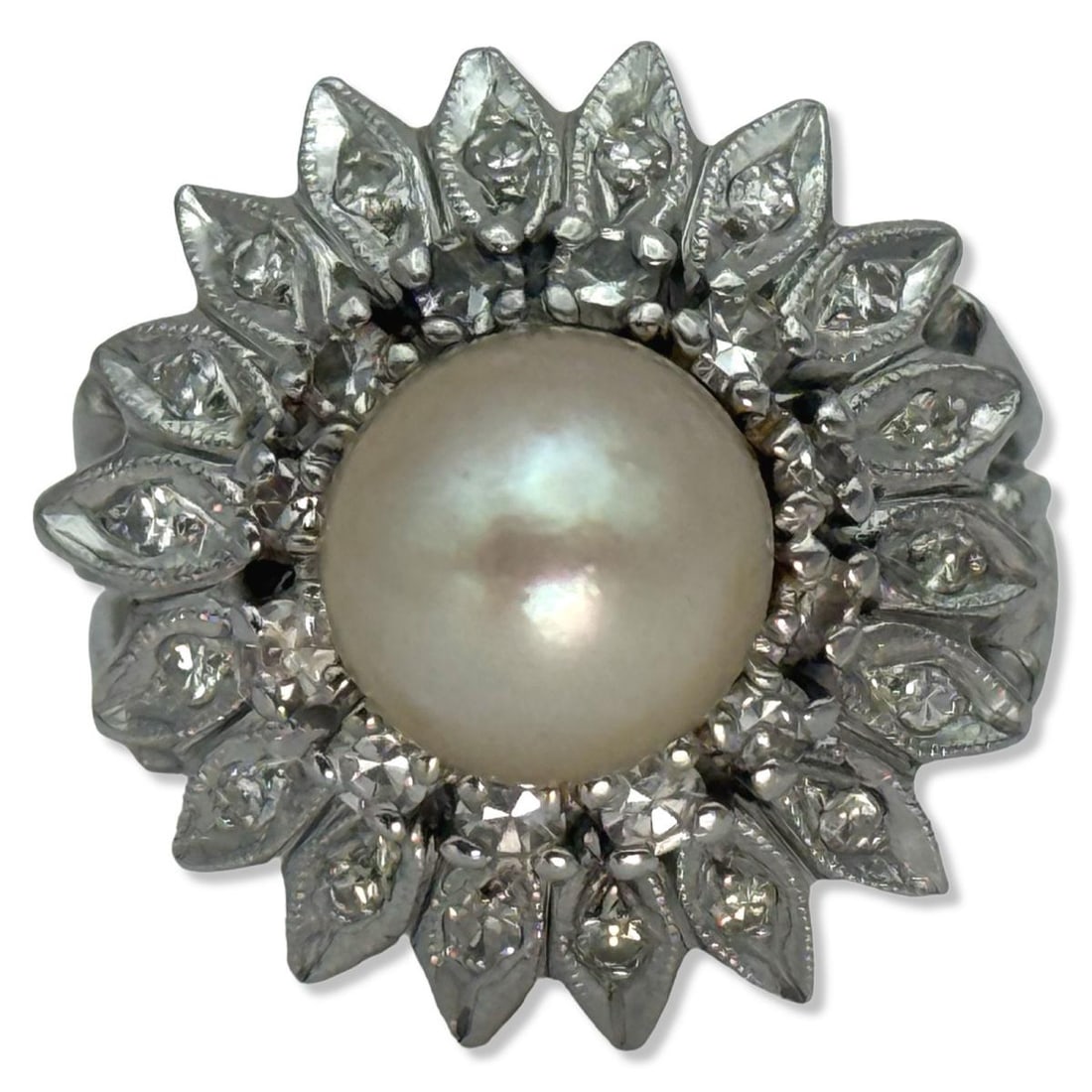 14kt WG, Approx 1.00ct Diamond & Approx 12 MM Pearl Ring (1 of 3)
