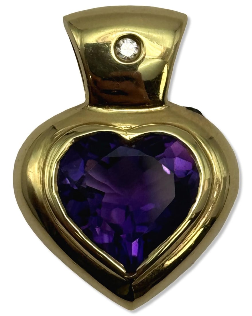 18kt YG, Approx 3.00ct Amethyst, & Diamond Heart Shaped Pendant (1 of 2)