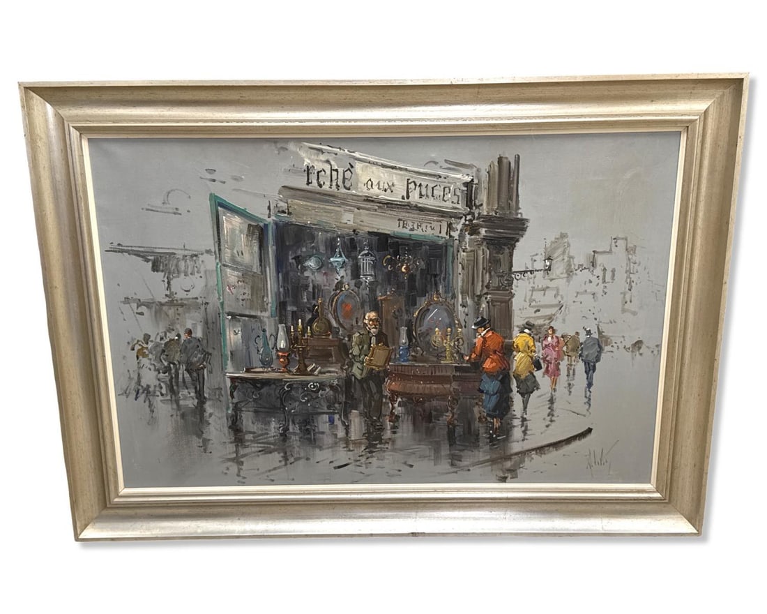Signed Antonio DeVity (Italian, 1901-1993) Oil Painting on Canvas of a Venetian Street Scene: Signed Antonio DeVity (Italian, 1901-1993) Oil Painting on Canvas of a Venetian Street Scene. Signed lower right, measures H: 22 3/4" x W: 34 3/4", 3 1/4" frame