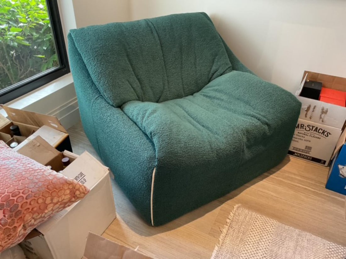 Green Plumy One Seat Sofa Chair: Green Plumy One Seat Sofa Chair H: 29" x W: 38" x L: 35". Original retail price of $2,895.00