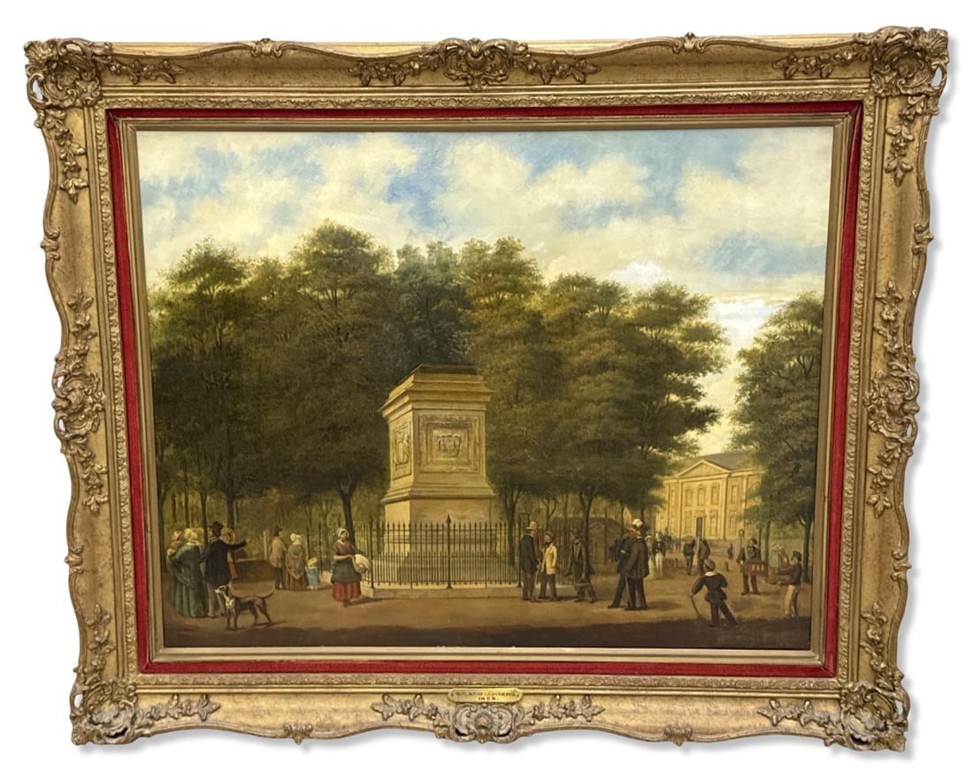 Signed G.C. Schellinberg Oil Painting of People Gathered in a City Center: Signed G.C. Schellinberg Oil Painting of People Gathered in a City Center. Signed lower right. Total measurement H: 31" x W: 37 1/8", subject H: 23 3/8" x W: 29 3/8"