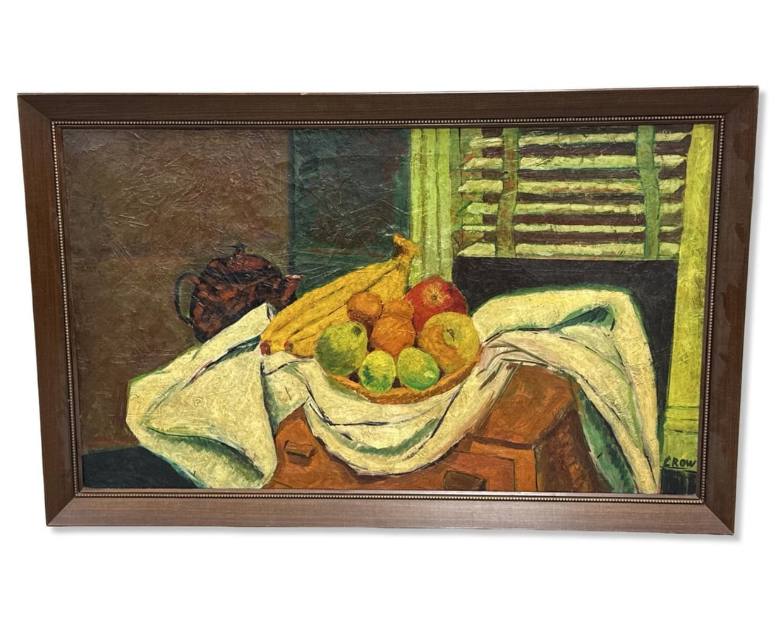 Artist Signed "Crow" Still Life Fruit Oil Painting (1 of 3)