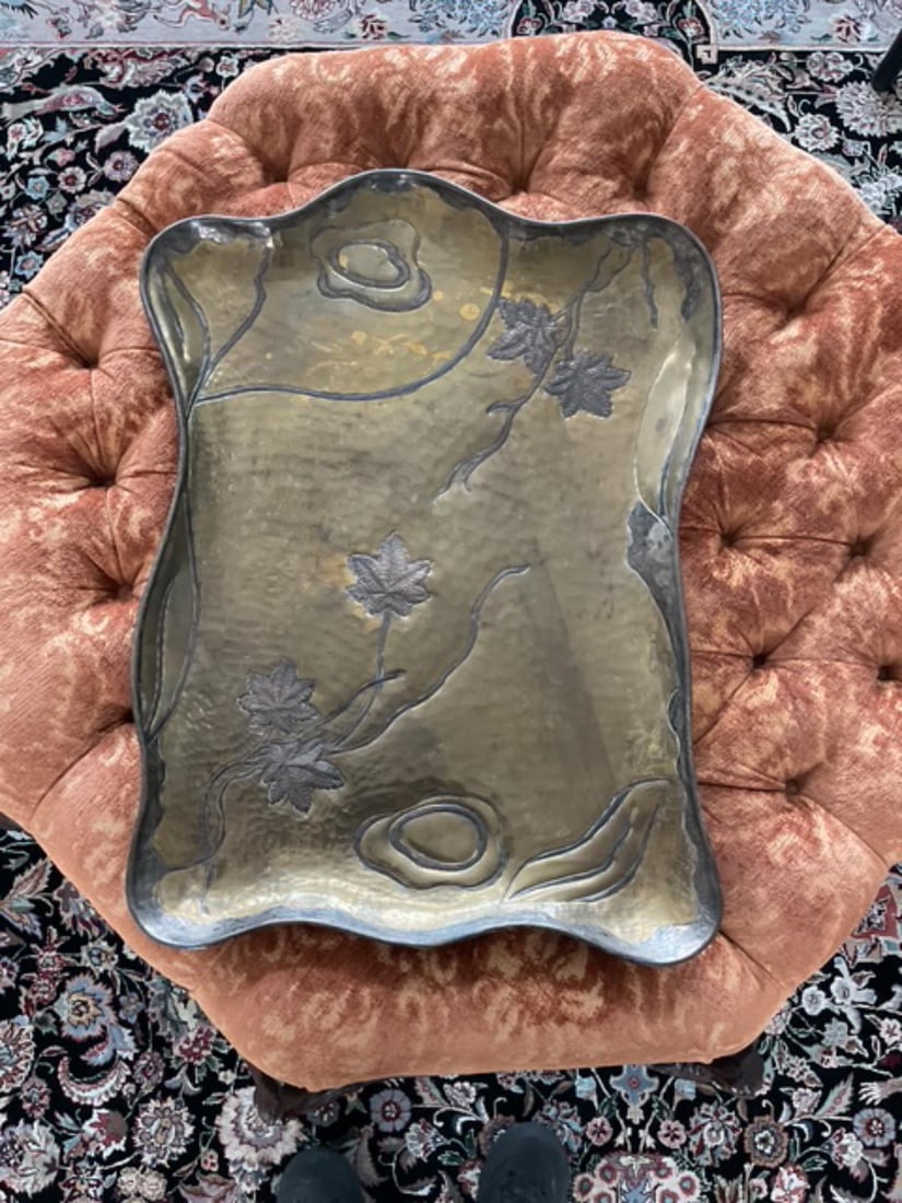 Brass Floral Motif Serving Tray: Brass Floral Motif Serving Tray L: 25" x W: 19"