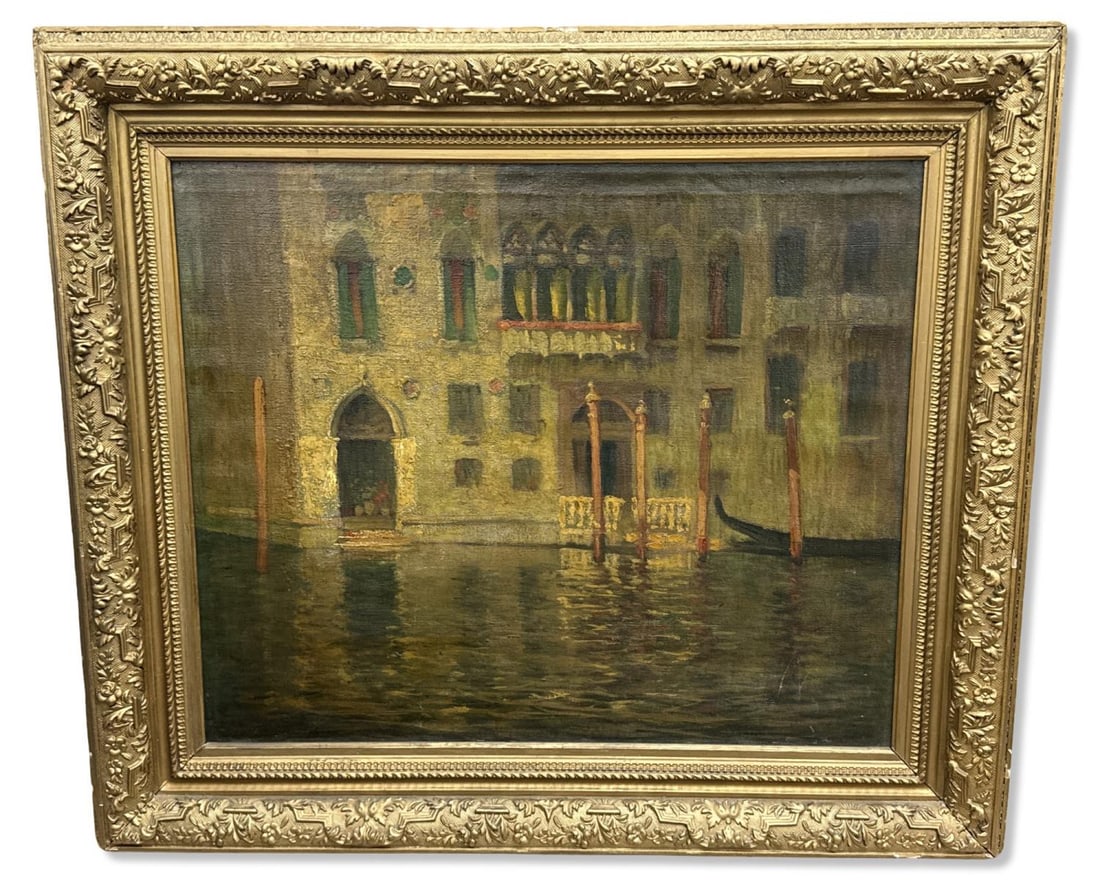 Signed Francis Hopkinson Smith (American, 1838-1915) Venetian Canal Scene Oil Painting on Canvas: Signed Francis Hopkinson Smith (American, 1838-1915) Venetian Canal Scene Oil Painting on Canvas. Signed lower left, measures H: 24 1/2" x W: 29 3/8", 5" frame. Includes Bruce Kodner Galleries apprais