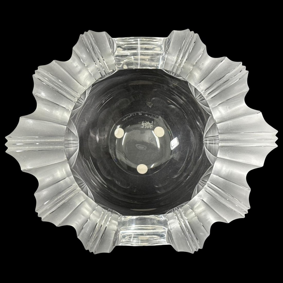 Lalique France Frosted & Clear Crystal Bowl Featuring a Ruffled Rim: Lalique France Frosted & Clear Crystal Bowl Featuring a Ruffled Rim measures H:3 1/2" x DIA: 8 5/8"